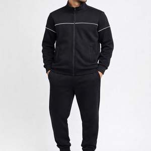 ชุดวอร์มมีฮู้ดผู้ชาย คุณภาพพรีเมียม สีพื้น แต่งแถบตัดสีเรียบง่าย ดีไซน์ทันสมัย เสื้อผ้ากีฬา ผ้าฝ้ายฟลีซ 100% - Product Image 1