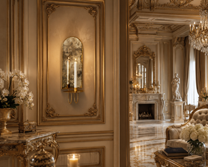 Luxury Venetian Baroque <b>Wall</b> <b>Sconce</b> Decorative <b>Wall</b> <b>Light</b> with Handcrafted Mirror Detailing, Elegant Brass Finish, - Product Image 1
