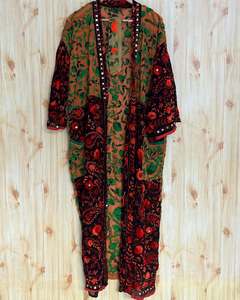 Hand Embroidered Phulkari Kimono Indian Traditional Wedding Party Wear Spring Reversible Sun Protection Cotton Georgette Robe - Product Image 5