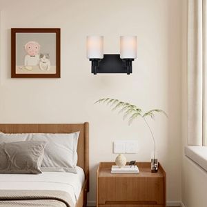 Modern Kitchen Bathroom <b>Light</b> Fixtures Black Wall <b>Sconce</b> with Milky White Glass Shade Vanity <b>Lights</b> for Modern Bathroom Vanities - Product Image 1