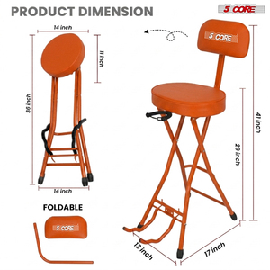 Taburete de Guitarra 5Core, Silla Acolchada de 3.15 Pulgadas con Respaldo, Asiento Musical Plegable, Reposapiés Integrado, Soporte para Guitarra, Marco de Metal, Vinilo Acolchado - Product Image 2