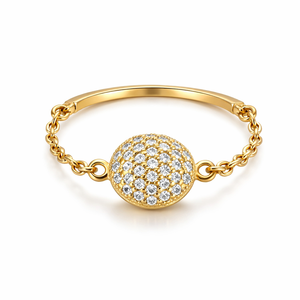 Anillo Minimalista de Cadena Dorada con Disco Pavé, Elegante Joyería de Plata de Ley 925, Regalo para Ella - Product Image 3