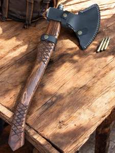 Hache Tomahawk Premium, Hache Viking Industrielle en Acier à Haute Teneur en Carbone, Manche en Bois de Rose, Haute Qualité, pour Camping, Bricolage, Personnalisable, pour l'abattage d'arbres - Product Image 2