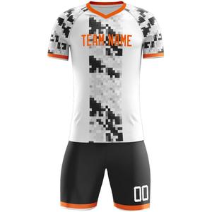 Ensemble de maillots de foot personnalisés blanc, noir, orange, imprimé géométrique, sublimé, 100% polyester, unisexe adulte, toutes saisons - Product Image 5
