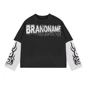 เสื้อยืดฮิปฮอปผู้ชายแบบสั่งทำพิเศษ แขนยาวสองชั้น ทรงโอเวอร์ไซส์ สไตล์สตรีทแวร์ ลายกราฟิกตัวอักษรพิมพ์ซิลค์สกรีน ขายส่ง - Product Image 4
