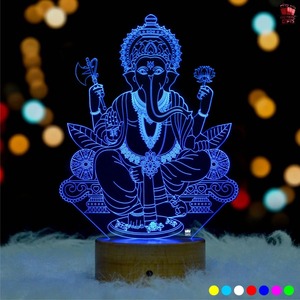 Lampe de nuit LED 3D Illusion Ganesh de qualité supérieure, lumière décorative en acrylique pour la salle de prière, la maison, le temple, la chambre à coucher, le bureau - Product Image 5