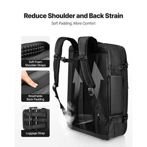 Sac à dos de voyage extensible de 80 L avec fermeture sous vide, approuvé par la TSA, résistant à l'eau, noir, bagage à main pour affaires - Product Image 6