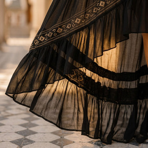 Robe longue maxi pour femme, style bohème, à manches découpées, en viscose et polyester, respirante et anti-boulochage - Product Image 5