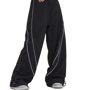 Customized Women Wide Leg Sporty Piping <b>Jogger</b> Pants Baggy Parachute Stripe <b>Nylon</b> Striped Plain Dyed Casual <b>Jogger</b> Pants - Product Image 2