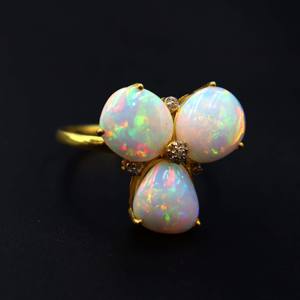 แหวนเงินแท้ 925 ชุบทอง ประดับโอปอลเอธิโอเปียธรรมชาติหลากสี และเพชร แหวนพลอย ของขวัญสำหรับผู้หญิง - Product Image 1