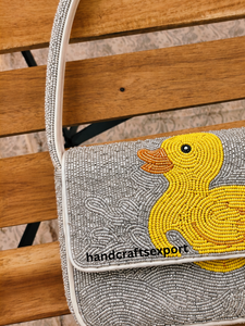 Wholesale Handmade Beaded Duck Shoulder <b>Bag</b>, Sparkling <b>Silver</b> Beadwork, Durable, Customizable, Elegant Crossbody Purse - Product Image 3