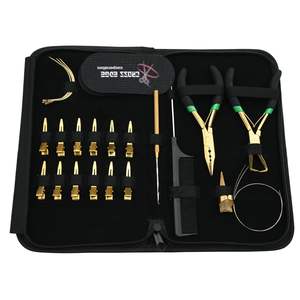 Kit de pinzas premium doradas para extensiones de cabello, crimpadora de microperlas, pinza para quitar microlink, peine de cola y agujas curvas para coser, clips y velcro - Product Image 1