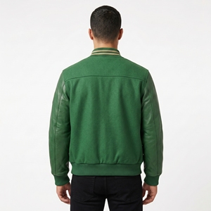 Chaqueta Varsity Verde para Hombre Dumela, Estilo Preppy, Insignia Bordada, Cierre de Botones Frontales, Ropa de Abrigo de Invierno, Resistente al Viento, 100% Poliéster - Product Image 4