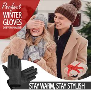 Gants d'hiver imperméables en cuir noir pour hommes, gants complets isolés thermiquement, compatibles avec les écrans tactiles, pour le cyclisme en plein air, décontractés au quotidien - Product Image 6