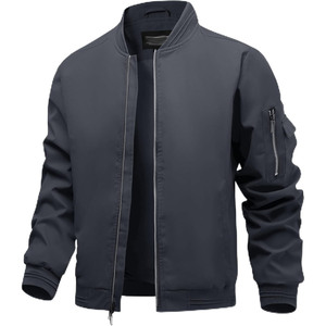 Blouson Bomber Homme à Fermeture Éclair, Col Montant, Coupe-Vent, Vêtement d'Extérieur Décontracté, Couleur Unie, Matière Polyester, Automne - Product Image 1