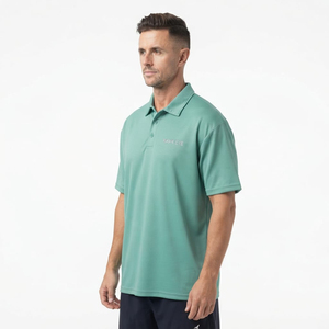 Polo en polyester uni à 2 boutons, manches courtes, pour homme, qualité supérieure, décontracté, coupe ample, basique - Product Image 3