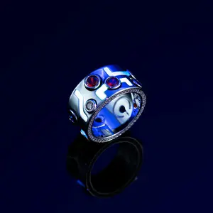 Anillo de Moissanita Estilo Hip Hop con Baño de Plata de Ley y Gema Azul Aguamarina, Diseño de Lujo para Bodas - Product Image 2