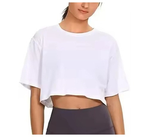 เสื้อยืดครอปท็อปสำหรับผู้หญิง ผ้าฝ้าย 100% ระบายอากาศได้ดี สวมใส่สบาย เหมาะสำหรับออกกำลังกาย ดีไซน์ล่าสุด รับผลิตแบบ OEM ขายส่ง - Product Image 3