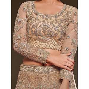 Jolie tenue de fiançailles en filet doux brodé beige royal Lehenga Choli - Product Image 3