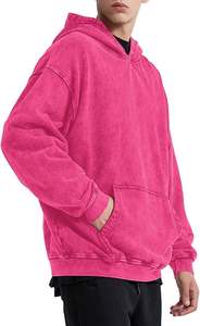 Men's Pink Hooded Oversized <b>Sweatshirt</b> Solid Color Casual Hoodie with Front Pocket Autumn Wear Regular Fit Knitted French Terry - Product Image 3