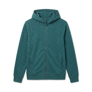 Men's <b>Hooded</b> <b>Zip</b>-Up Sweatshirt Solid Teal Cotton French Terry Regular Fit Casual Autumn Wear Mens Winter Fleece Pullover Hoodie - Product Image 3