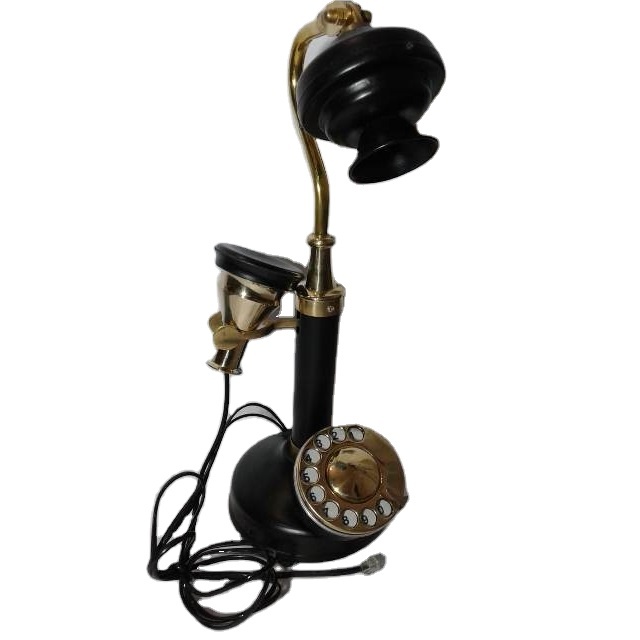 Metal Craft Brass Landline Telephone Traditional Rotary Dial Home and Office Telephone Functional Antique Style Telephone-Bronze