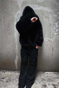 Sudaderas con capucha y sudaderas de manga regular para hombre, estilo urbano personalizado, de felpa francesa de alto gramaje, con capucha de pelo, cortas, con cremallera y efecto desgastado - Product Image 6