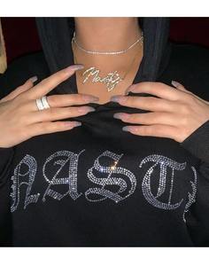 Sweat-shirt à capuche noir pour homme avec logo en strass sur le devant, coupe ample, style streetwear, tissu FRENCH TERRY, vêtements d'automne - Product Image 3