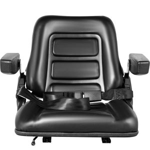 Sedile Universale Regolabile per Trattore/Carrello Elevatore da 6 pollici/150 mm in PVC con Braccioli e Cintura di Sicurezza, Nero, Pieghevole - Product Image 1