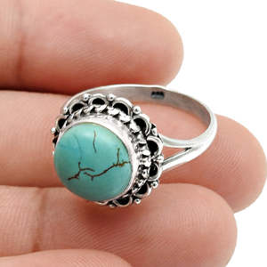 Handmade Bohemian Style Women <b>Ring</b> Bezel Setting Inlay Jewelry For Anniversary Gift Comes With Round Cut <b>Turquoise</b> Gemstone - Product Image 5