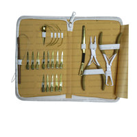 Kit complet d'extensions capillaires en acier inoxydable avec pince à 1 trou, crochet de pose de mèches, pinces bec de canard, ciseaux à effiler et anneau de séparation