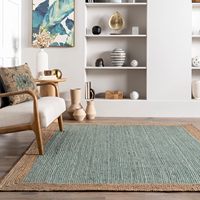 Tapis de salon moderne en jute à tissage plat, couleur unie, rectangulaire, antidérapant, à poils fins, bordure naturelle