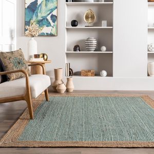 Modern Flat <b>Weave</b> Jute Area Rug Solid Color Rectangle Non Slip Living Room Floor Carpet Thin Pile Natural Border - Product Image 5
