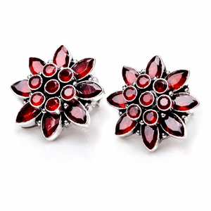Vintage Flower <b>Stud</b> <b>Earrings</b> Red <b>Crystal</b> Rhinestone Marquise Cut Antique Silver Plated Women's Party Jewelry - Product Image 3