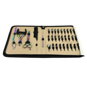 Complete Hair Extension <b>Kit</b> with Crimping Pliers Hair Threading Hook Duckbill Clips Thinning Scissors Barber Razor and Parting - Product Image 1