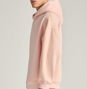 Sudadera con capucha de doble capa, superventas, rosa claro liso, tallas grandes para hombre, con estampado puff, de algodón grueso - Product Image 2