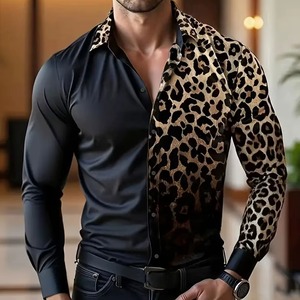 Fashionable new 3D printed <b>leopard</b> <b>print</b> <b>men</b> long sleeved <b>shirt</b> high quality <b>men</b> clothing suitable Polyester Breathable Design - Product Image 4