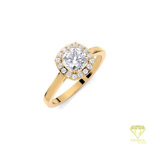 Bague de fiançailles en moissanite taille coussin avec halo, en or jaune, pour femme, idéale pour les promesses, mariages et anniversaires, bijoux - Product Image 1