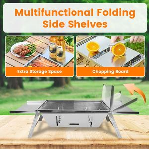 Griglia BBQ Portatile a Legna e Carbone in Acciaio Inox, Facile da Montare, Pieghevole per Campeggio, Picnic e Uso Esterno - Product Image 4