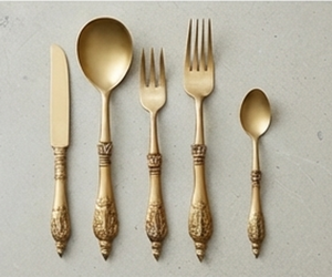 Vintage Gold Plated Metal Flatware Set With <b>Ornate</b> Handles Matte Finish Rust Resistant Cutlery For Wedding - Product Image 1