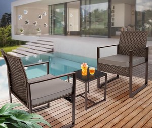 Contemporary Rattan Outdoor <b>Garden</b> <b>Set</b> with Coffee Table 2 Seater Weather Resistant Metal Frame Patio Furniture - Product Image 2