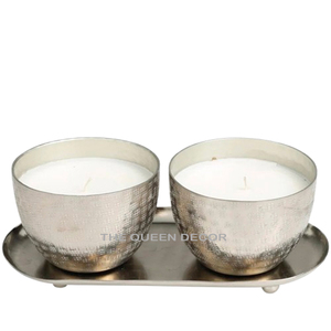 Vela de cera plateada hecha a mano en portavelas metálico con soporte, ideal para decoración de festivales y eventos, personalizable al por mayor. - Product Image 3