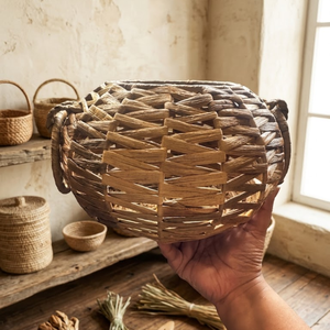 Handwoven Water Hyacinth Decorative <b>Basket</b> with Handles <b>Small</b> Rustic Flower <b>Basket</b> <b>Storage</b> Organizer for Home Decor - Product Image 3