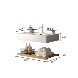 30 \ "lavabo da bagno in acrilico bianco galleggiante con rubinetto lavabo integrato a righe ripiani in legno naturale a parete - Product Image 5