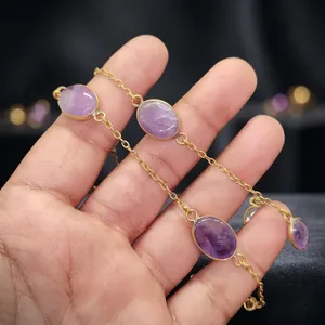 Natural Amethyst Bezel Set Brass <b>Necklace</b> Wholesale Handmade Gemstone Pendant <b>Necklace</b> for Women - Product Image 5