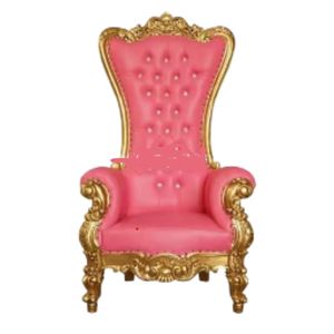 Sillón Estilo Victoriano Tapizado en Rosa con Estructura Dorada, Sofá de Jardín de Una Plaza para Exteriores - Product Image 1