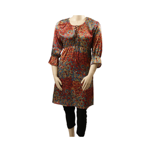 Vestido estampado de moda para mujer con cuello redondo y mangas elásticas - Product Image 1