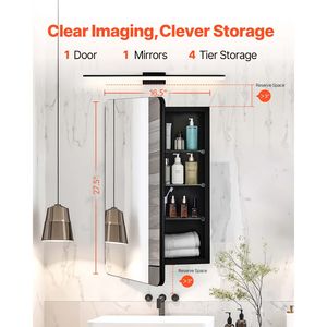 Armadietto per Medicinali 16,5 X 27,5 Pollici con Cornice in Alluminio, Specchio da Bagno a 3 Strati, Mobile da Bagno - Product Image 2
