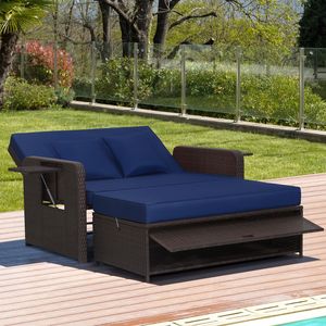 Lettino da Giardino in Rattan con Schienale Regolabile a 4 Livelli e Vassoio Laterale Retrattile - Product Image 2