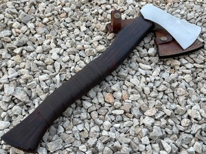 High carbon steel Viking <b>axe</b> Leather wrapped ash <b>handle</b> Rosewood <b>handle</b> <b>axe</b> Handmade <b>axe</b> for men Viking <b>axe</b> gift - Product Image 3